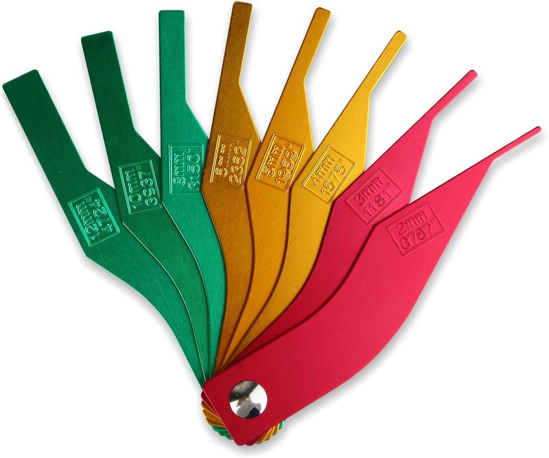ptiysta Brake Disc Measuring Tool, 8-Piece SAE Gauge Measuring Metric Steel Structure Thickness Gauge, Color Coded Gauge Size, Measuring Disc and Drum Brake Pad Gauge - Image 1